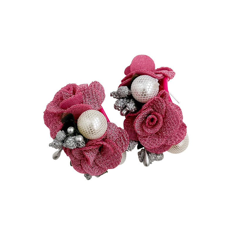 Wholesale Pearl Flowers Cloth Art Earrings